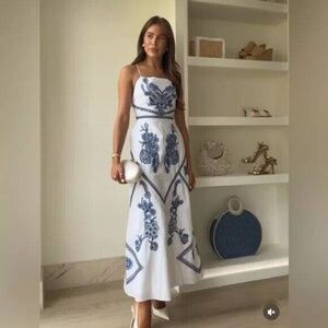 ZARA NEW ZW COLLECTION EMBROIDERED MIDI Dress L Blue/White  NWT 5107/259